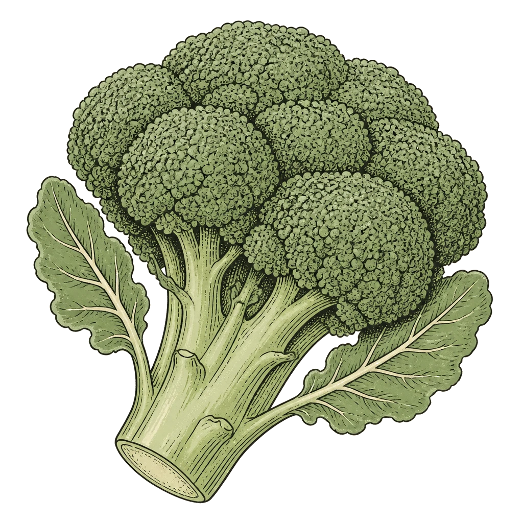 Tight broccoli crown with dense florets — the central head to cut when buds stay dark green and before yellow flowers open.